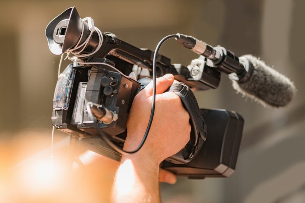 Camera at a Live Media Conference.